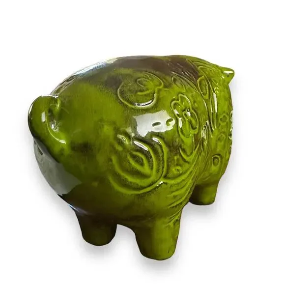 Large MCM Vintage 60s Piggy Bank Green Cali USA Cork Mid Century